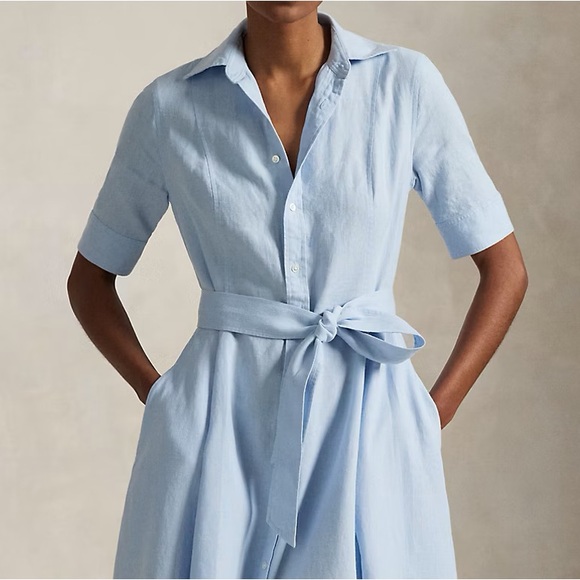Belted Linen A-Line Shirtdress Midi Polo Ralph Lauren - Picture 2 of 16